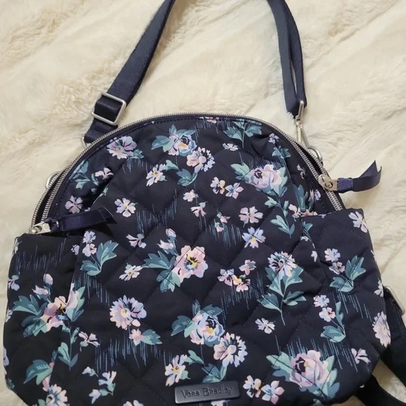 Vera Bradley Convertible Small Backpack/handbag Navy Garden - Picture 1 of 5